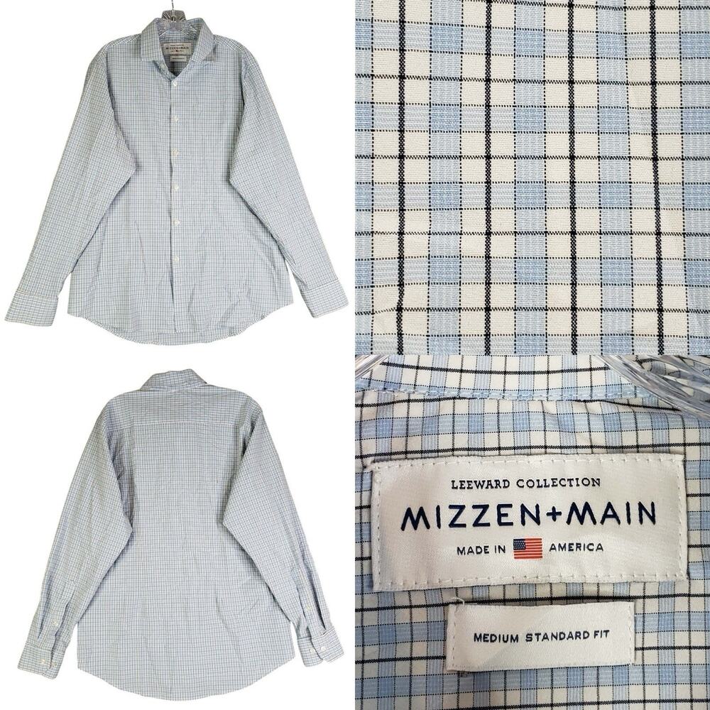 Mizzen+Main Shirt Men’s Size Medium M Long Sleeve Button Down Plaid Blue